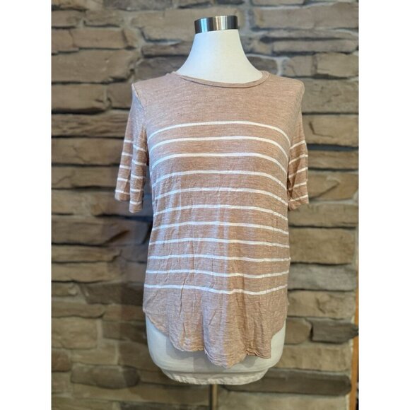 Madewell Anthem Curved-Hem Tee in Stripe Size Large Heathered Chai Brown - Picture 2 of 9